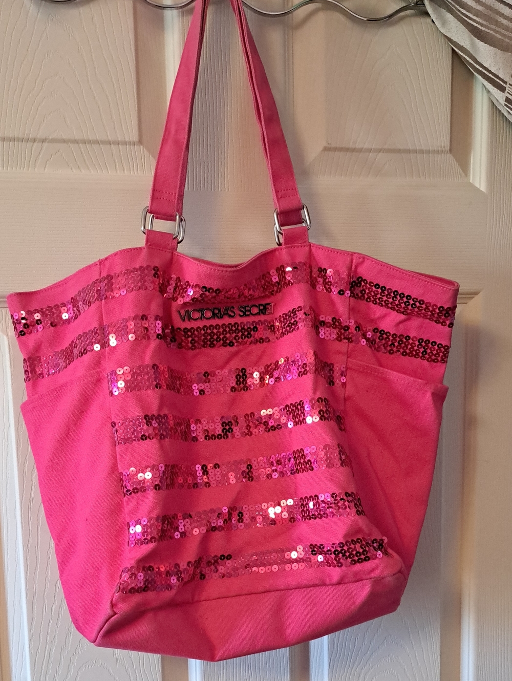 Victoria's Secret Hot Pink Sequin Stripe Tote
